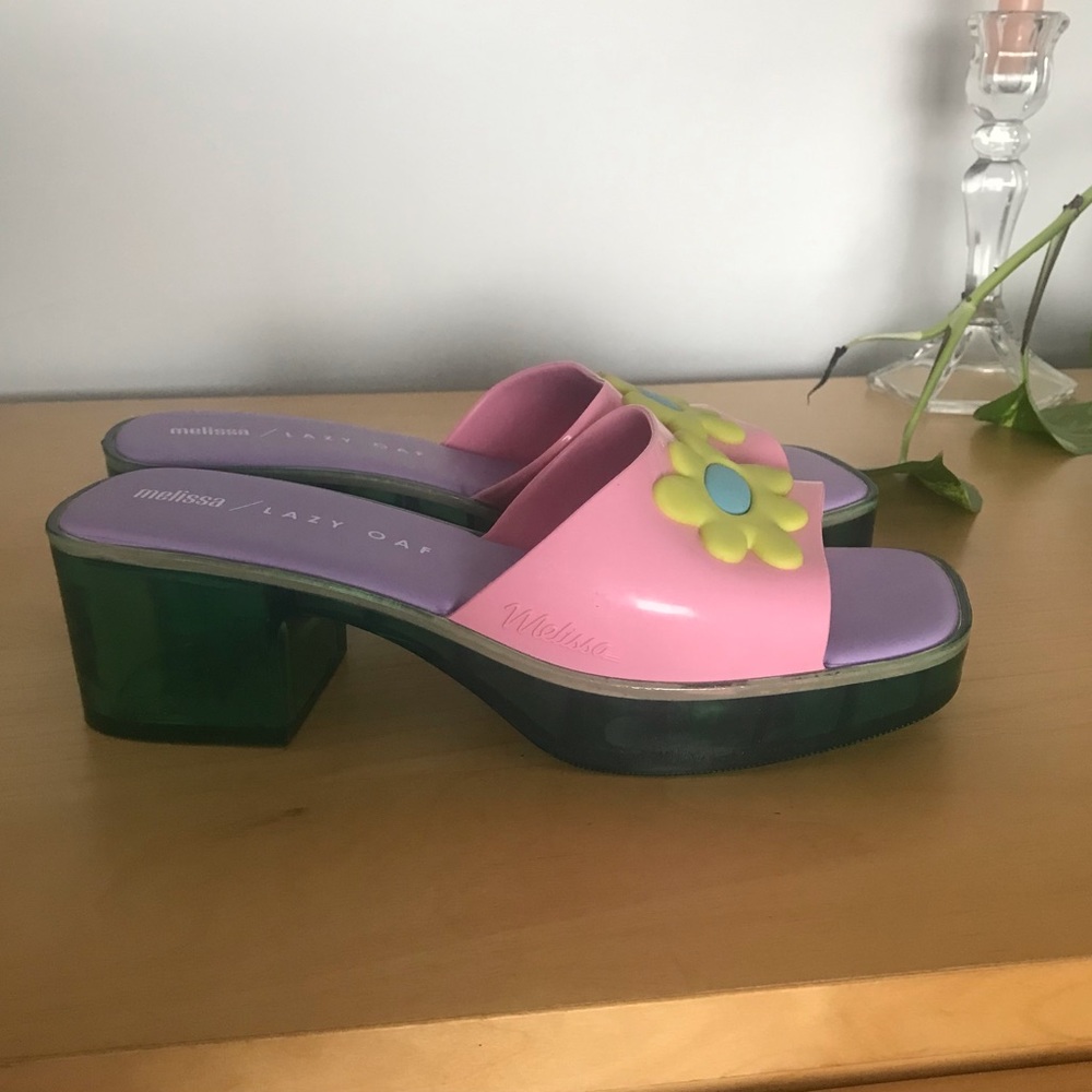 Melissa Pink Green Purple Flower Platform Sandals - Picture 2 of 2